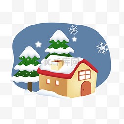 手绘圣诞插画图片_圣诞节大雪卡通圣诞插画房子