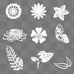 白色纸花朵图片_剪纸叠加风植物昆虫装饰类PNG素材