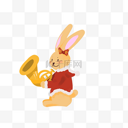 可爱兔子红色图片_吹号角的可爱兔子