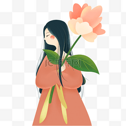  女孩拿着花朵