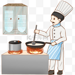 餐饮厨师煲汤插画