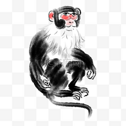 水墨黑色坐着的猴子