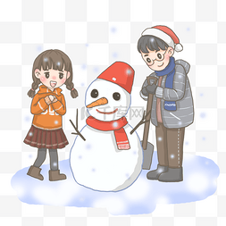 温暖雪人图片_冬天堆雪人孩子PNG