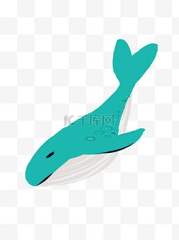 一只游泳的绿色鲸鱼卡通元素