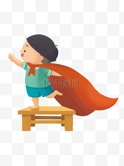 设计人物手绘插画图片_彩绘站在凳子上的超人设计可商用