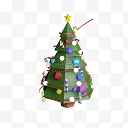 彩色五角星装饰图片_c4d低面圣诞树