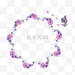 矢量卡通扁平化紫色花朵边框