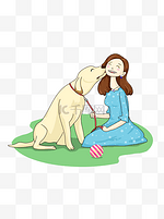 商用绘本温馨萌宠亲密宠物卡通球女孩与狗