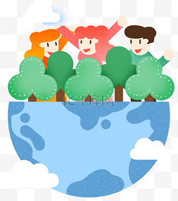 地球大气层图片_世界地球日植树造林插画