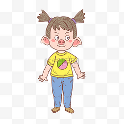 猪年2019年卡通手绘黄衣服猪女娃
