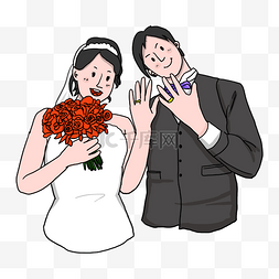 结婚戒指手图片_婚礼季新婚夫妻手拿玫瑰花展示钻