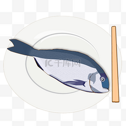 盘子鱼图片_手绘扁平装在盘子里的鱼