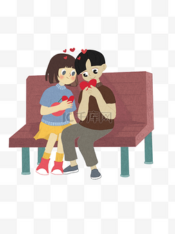 手绘坐在凳子上的情侣人物设计