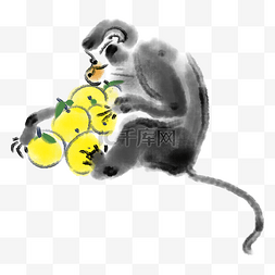 可爱的小水果图片_水墨抱着橙子的可爱猴子