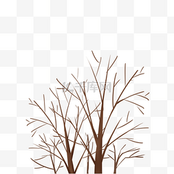 枯树干卡通图片_手绘树木冬季落叶后干树枝透明底
