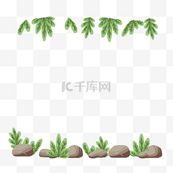 夏季边框卡通素材图片_春夏植物石头卡通边框