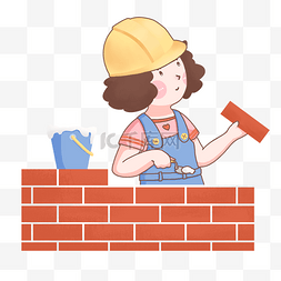 砌墙的施工人物插画
