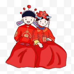 中式装饰图案图片_手绘卡通中式婚礼