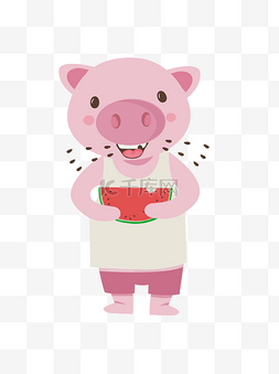 粉色卡通动物猪图片_卡通手绘正在吃西瓜的猪矢量图
