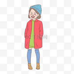 冬季冬日蓝帽子少女卡通手绘
