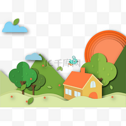 设计房屋图案图片_矢量大自然景色剪纸插画