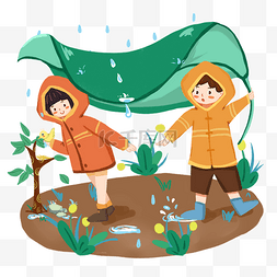 下雨伞图片_24节气雨水春天叶子下避雨