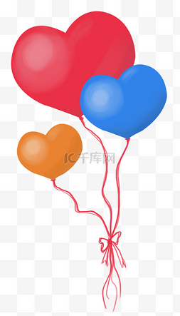 手绘红气球图片_红色爱心气球插画