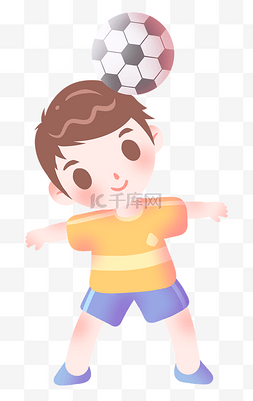 足球小男孩图片_用头顶球的小男孩插画