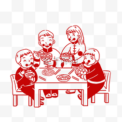 吃元宵卡通图片_元宵节一家人吃元宵卡通png素材