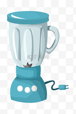 榨汁机香蕉图片_手绘蓝绿色榨汁机插画