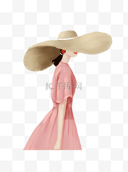 优雅的女孩图片_手绘带太阳帽的女孩