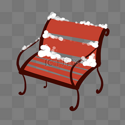冬季红色的落雪的椅子