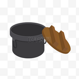 手绘矢量扁平厨具锅和锅盖