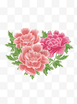 花束浪漫图片_手绘牡丹花花丛浪漫植物花卉花朵