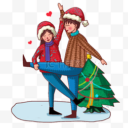 雪地圣诞节图片_圣诞节情侣圣诞树旁跳舞