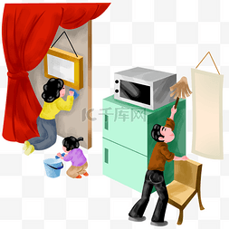 家居用品主图背景图片_卡通新年打扫卫生