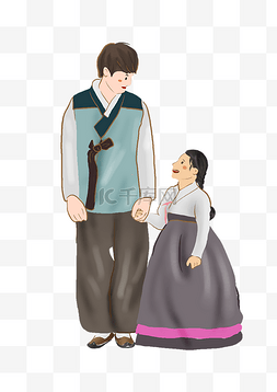 插画两人图片_父亲节朝鲜族父女两人