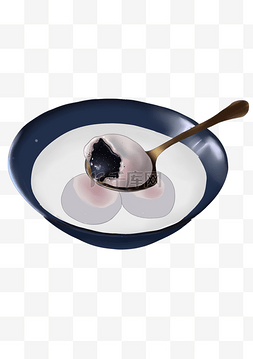 碗里的芝麻糊图片_元宵节黑边瓷碗汤圆