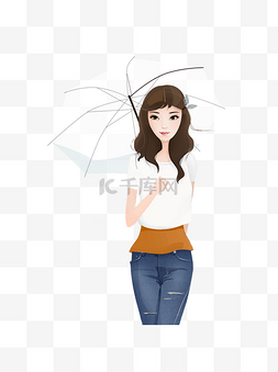下雨伞图片_伞下的时尚女性 