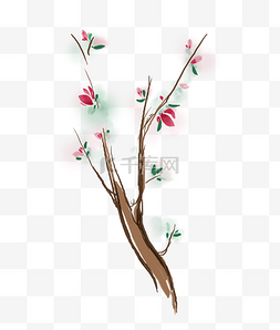 中国风春季桃花图片_手绘粉色桃树素材