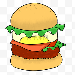 彩色手绘汉堡美食
