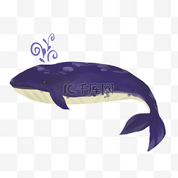 手绘海底动物蓝色鲸鱼