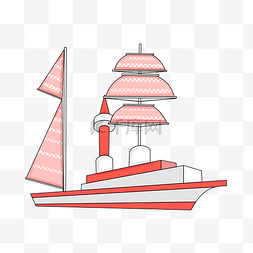 红色帆船图片_手绘红色帆船