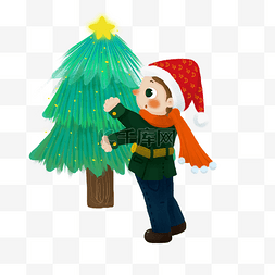 圣诞节喜欢松树的小男孩