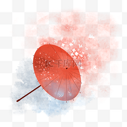 红色中国水墨风图片_红色古风花卉水彩雨伞