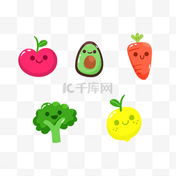 卡通水果人物图片_5款卡通蔬菜矢量元素