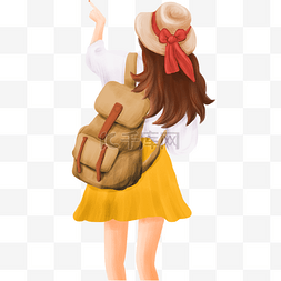 卡通旅行的女孩图片_卡通时尚女孩背着包包
