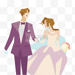 卡通手绘花紫色图片_男生和女生结婚手绘设计