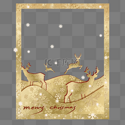 圣诞夜金色图片_圣诞金色系边框麋鹿下雪圣诞夜边