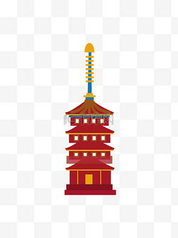 中国风建筑简约图片_卡通简约古代红色宝塔宫殿元素